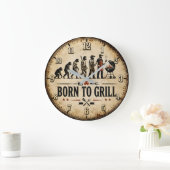 Born to Grill Funny BBQ Evolution Große Wanduhr (Zuhause)
