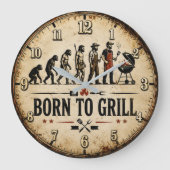 Born to Grill Funny BBQ Evolution Große Wanduhr (Vorderseite)