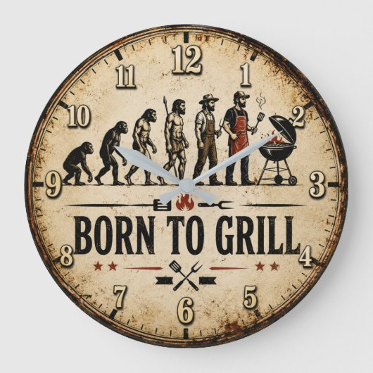 Born to Grill Funny BBQ Evolution Große Wanduhr (Vorderseite)