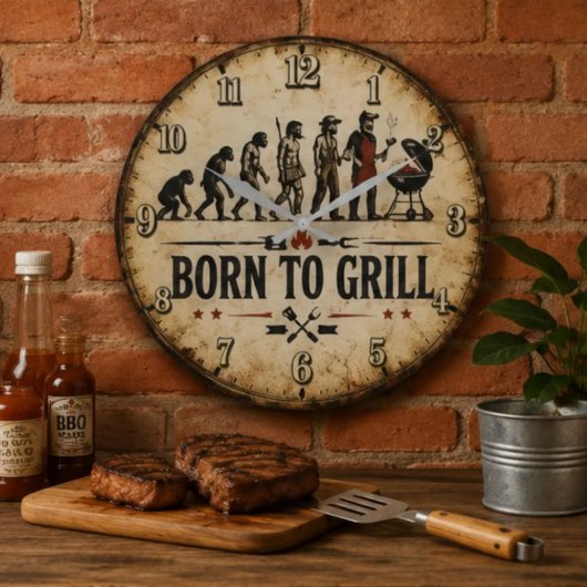 Born to Grill Funny BBQ Evolution Große Wanduhr