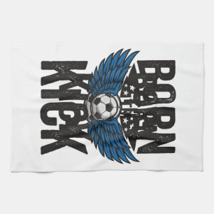 Born To Kick Vintage Fußball Flügel Shirt Design_1 Geschirrtuch