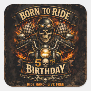 Born to Ride 50. Geburtstags-Biker-Totenkopf-Aufkl Quadratischer Aufkleber
