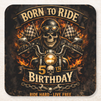 Born to Ride 50th Birthday Biker Skull Card Rechteckiger Pappuntersetzer