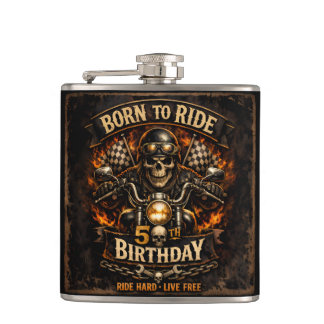 Born to Ride 50th Birthday Biker Skull Hip Flask Flachmann