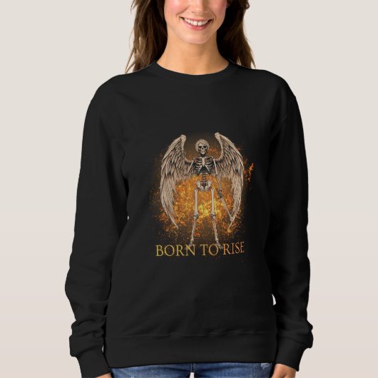 Born to Rise – Skeleton Angel with Sword Design Sweatshirt (Vorderseite)