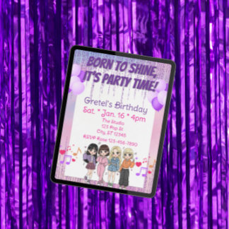 Born to Shine, Party Time, KPOP Girl Band Birthday Einladung