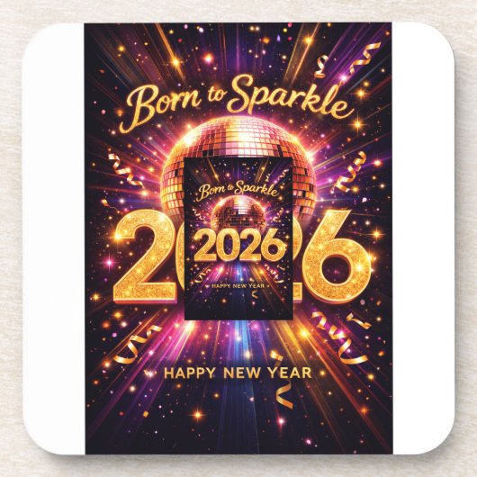 Born to Sparkle 2026 Disco Ball Happy New Year Getränkeuntersetzer (Vorderseite)