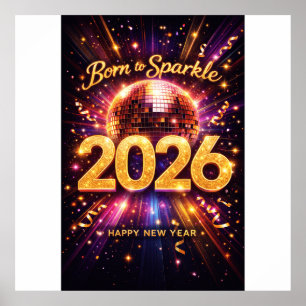 Born to Sparkle 2026 Disco-Kugel Frohes Neues Jahr Poster