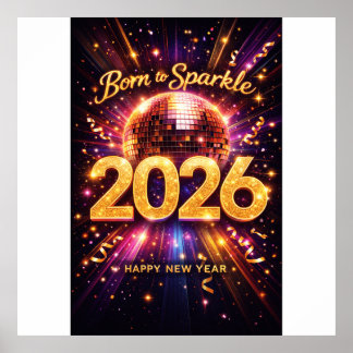 Born to Sparkle 2026 Disco-Kugel Frohes Neues Jahr Poster