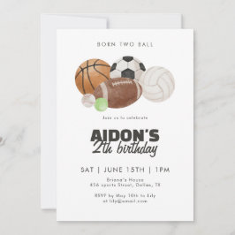 Born Two Ball Sports Balls 2nd Birthday Party Kids Einladung