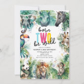 Born TWO Be Wild! Safari Animals Cool 2nd Birthday Einladung (Vorderseite)