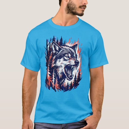 Born Wild Wolf Shirt – Fire Forest Animal Grafik  (Vorderseite)
