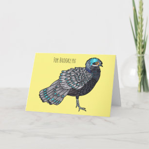 Bornean peacock-pheasant bird cartoon illustration karte