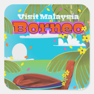 Borneo-Insel-Ferien-Reiseplakat. Quadratischer Aufkleber