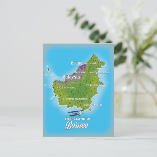 Borneo Map Postkarte (Stehend Vorderseite)