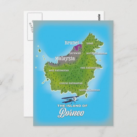 Borneo Map Postkarte (Vorne/Hinten)