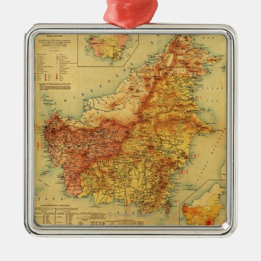 BorneoPanoramic MapBorneo Silbernes Ornament (Vorne)