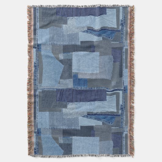 Boro Boro Blue Jean Patchwork Denim Shibori Decke (Vorderseite Vertikal)
