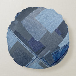 Boro Boro Blue Jean Patchwork Denim Shibori Rundes Kissen