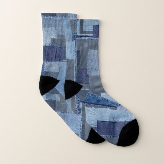 Boro Boro Blue Jean Patchwork Denim Shibori Socken (Paar)