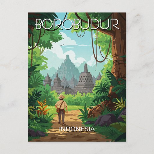 Borobudur Indonesia unesco Vintag Retro Postkarte (Vorderseite)