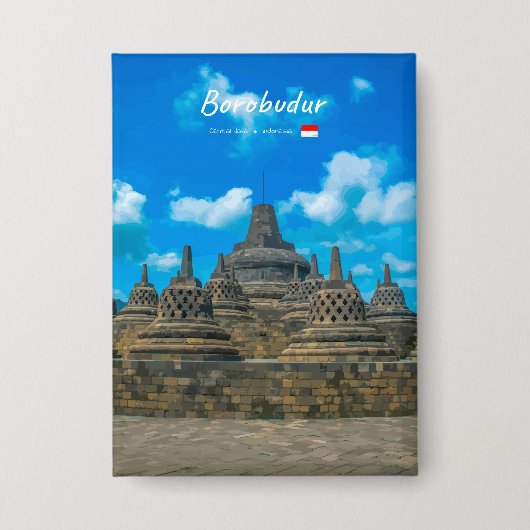 Borobudur, Indonesien - Antiker buddhistischer Tem Button (Vorderseite)