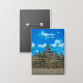 Borobudur, Indonesien - Antiker buddhistischer Tem Button (Vorderseite/Rückseite)
