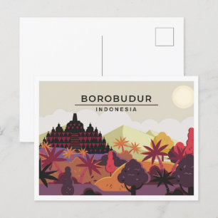 Borobudur Magelang Indonesia Reise-Illustration Postkarte