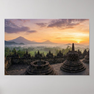 Borobudur-Tempel Java Indonesien Sonnenaufgang Wan Poster