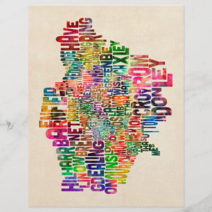 Boroughs of London Typografy Text Map Flyer