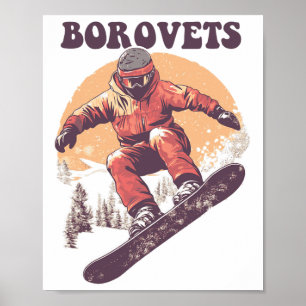 Borovets Bulgaria Retro Snowboard Poster