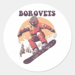 Borovets Bulgaria Retro Snowboard Runder Aufkleber
