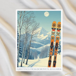 Borovets, Bulgarien Skiurlaub Retro Postcard Postkarte