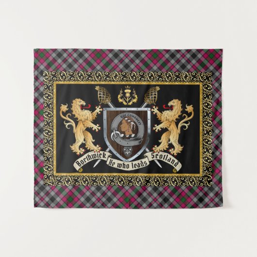 Borthwick Clan Abzeichen & Motto mit Löwen Wandteppich (Vorderseite (Horizontal))