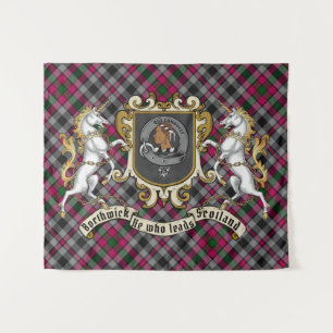 Borthwick Clan Abzeichen & Unicorns w/Tartan Wandteppich