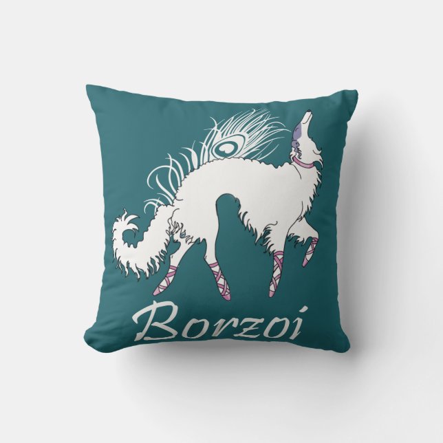 Borzoi-Ballett-Weiß-Aquamarines Kissen (Vorderseite)
