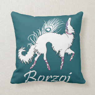 Borzoi-Ballett-Weiß-Aquamarines Kissen