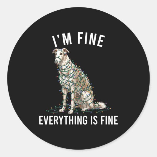 Borzoi Christmas I'm Fine Everything Is Fine Runder Aufkleber (Vorderseite)