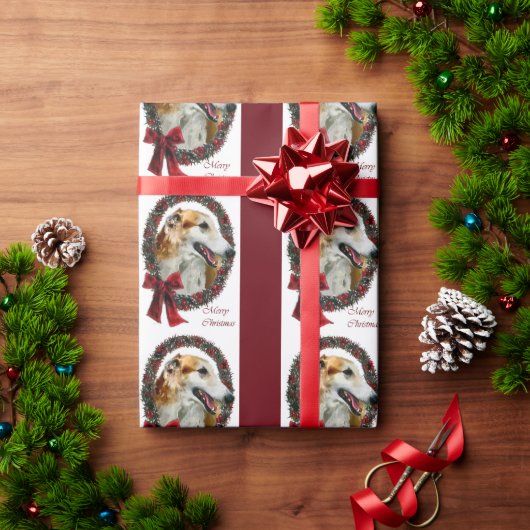 Borzoi Christmas Wreath Geschenkpapier (Feiertagsgeschenk)