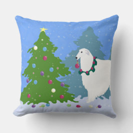 Borzoi Dekorieren des Weihnachtsbaumes im Wald Kissen