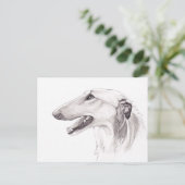 Borzoi Dog Art Ink Kopf Profil Postkarte (Stehend Vorderseite)