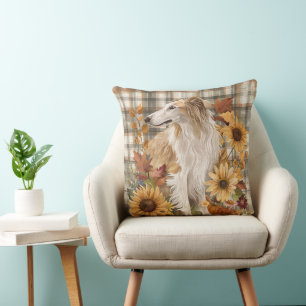 Borzoi Dog Fall Wasserfarben-Blume Kissen