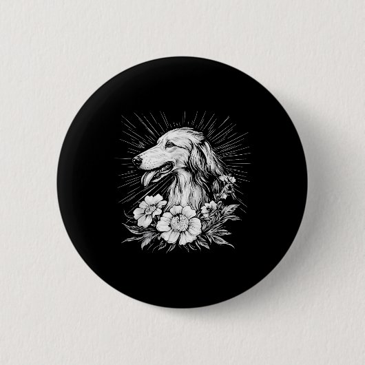 Borzoi Dog Lover Retro Style Tattoo Button (Vorderseite)