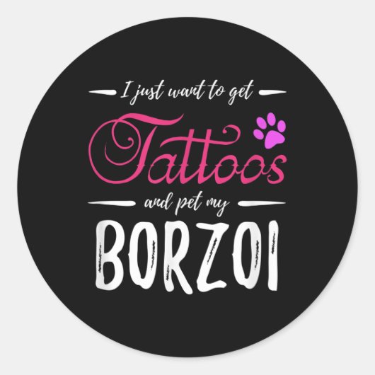 Borzoi Dog Lover Tattoo Funny Dog Mama Geschenk Id Runder Aufkleber (Vorderseite)