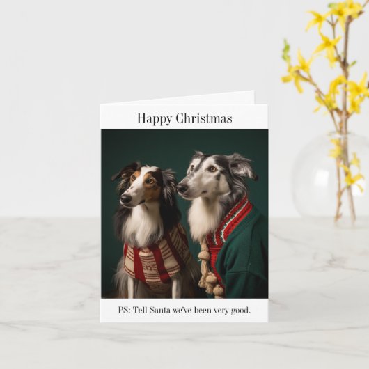 Borzoi Dogs Weihnachtskarte Karte (Gelbe Blume)