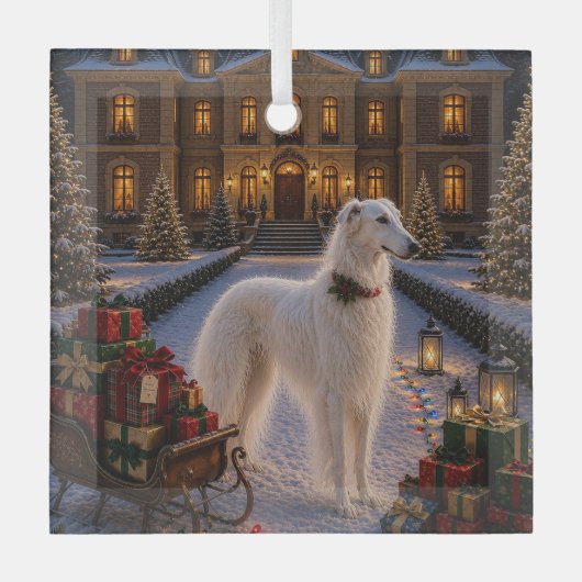 Borzoi-Feiertag Ornament Aus Glas (Vorderseite)
