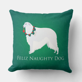 Borzoi Feliz Naughty Dog Weihnachtsdesign Kissen