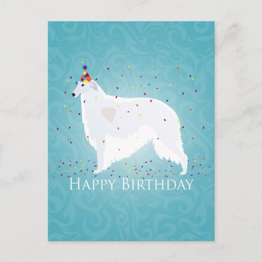 Borzoi Happy Birthday Design Postkarte (Vorderseite)