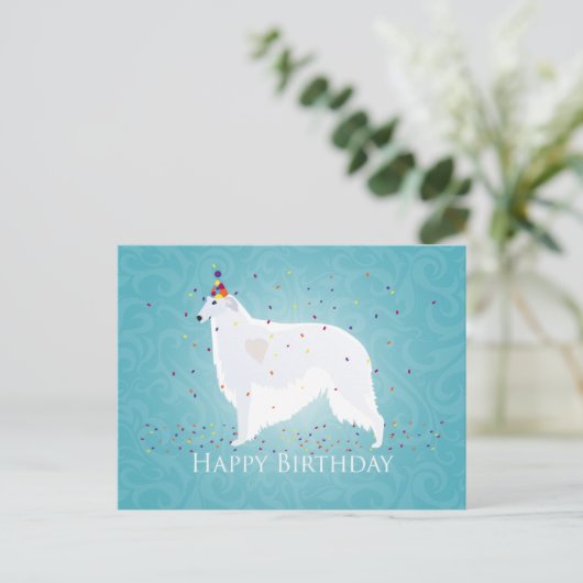 Borzoi Happy Birthday Design Postkarte (Stehend Vorderseite)