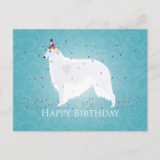 Borzoi Happy Birthday Design Postkarte (Vorderseite)